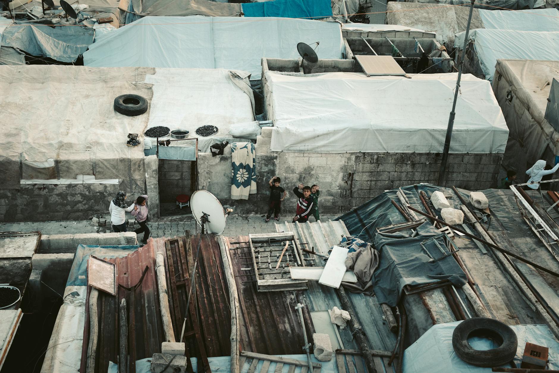 aerial view of syrian refugee camp tents