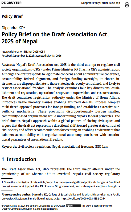 Policy Brief on the Draft Association Act, 2025 of Nepal